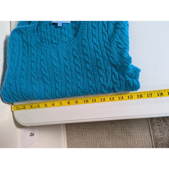 Antonio Melani 100% Cashmere Cable Knit Teal Blue Sweater Women S Preppy Soft - Picture 11 of 12
